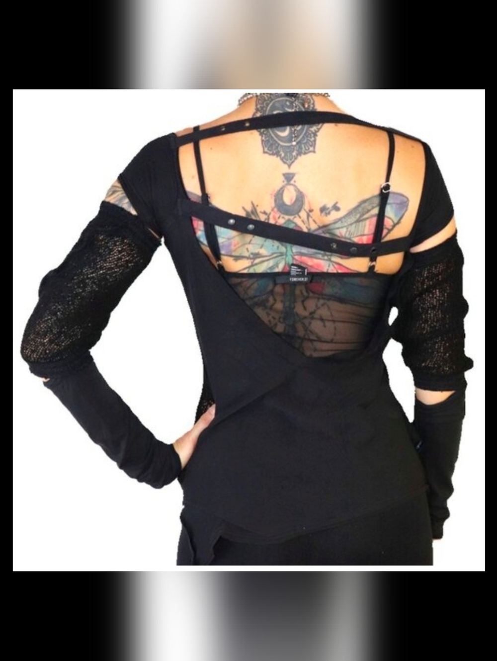 NWT Psylo Unique Gila Gothic Asymmetrical Cotton Soft Mesh Layered Top Sexy S/M - Picture 3 of 11